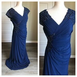 JJ’s House Dark Blue Mesh Rhinestone Gown Dress 14